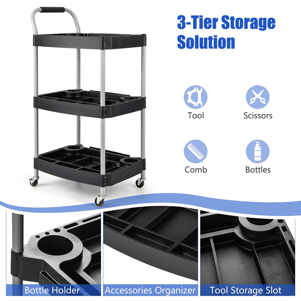 Costway 3 Shelf Black Utility Cart Image 5
