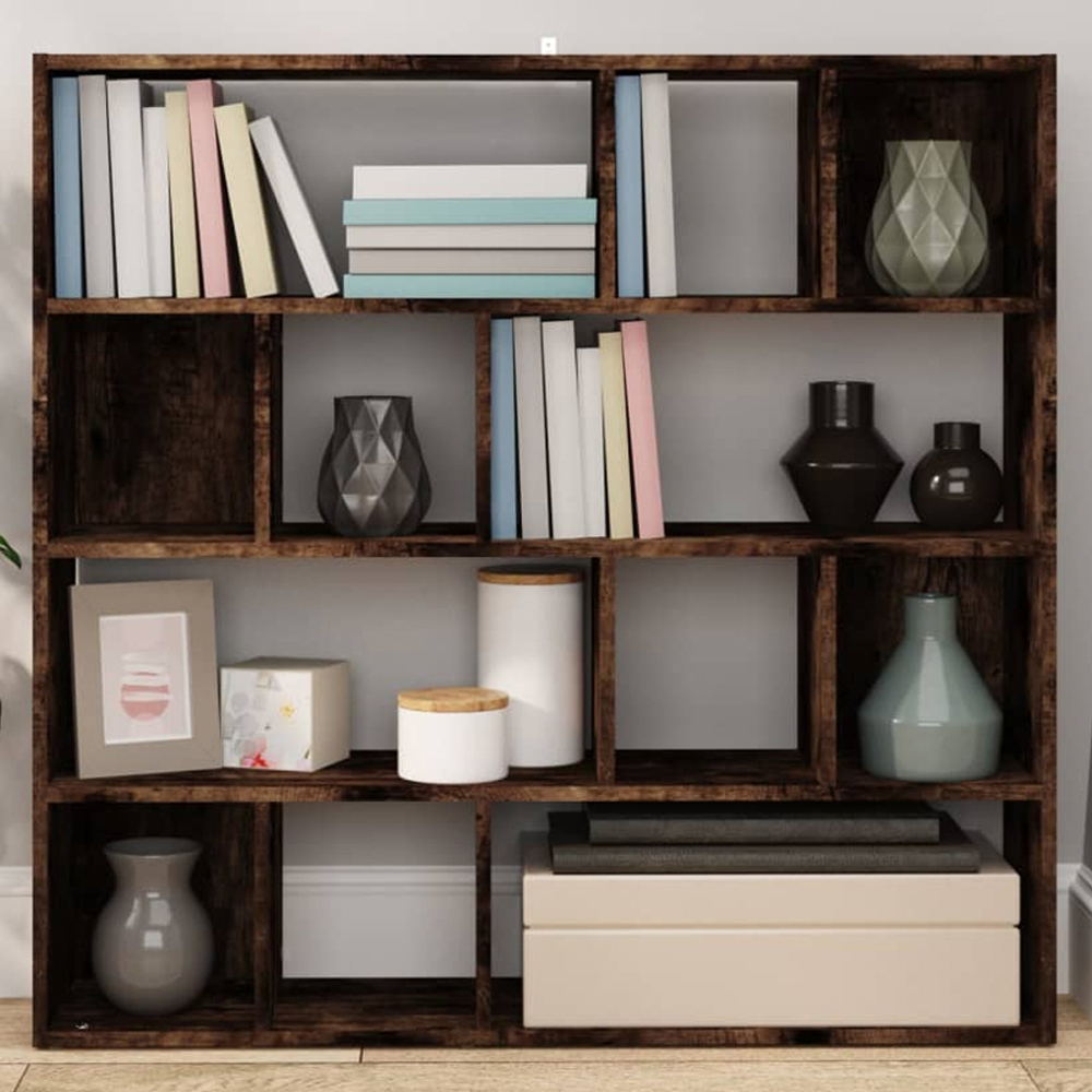 vidaXL 12 Shelf Smoked Oak Bookcase Image 1