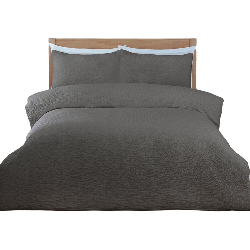 Seersucker Washable Duvet Set Charcoal Superking Image 2