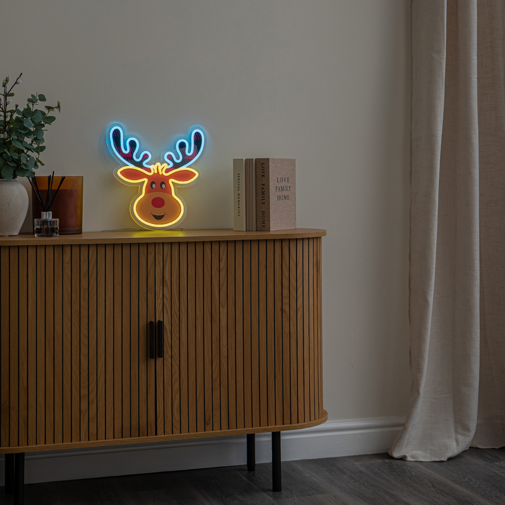 Samuel Alexander Warm White and Blue LED Rudy Reindeer Neon Sign Christmas Decoration 35cm Image 8