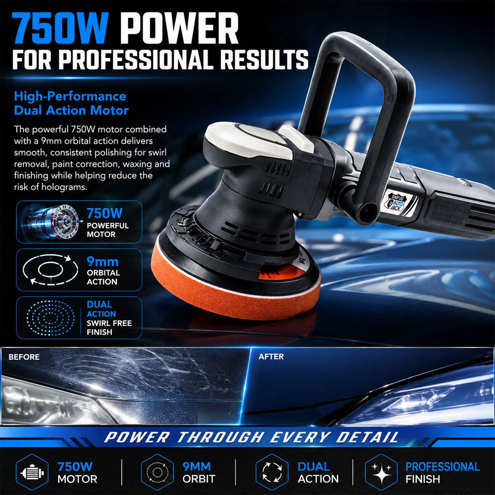 Autojack DAP125 750W Dual Action Car Polisher with Variable Speed Settings and Backing Pads Image 2