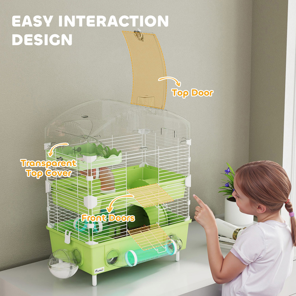 PawHut Green 3 Shelf Hamster Cage with Accessories Image 6