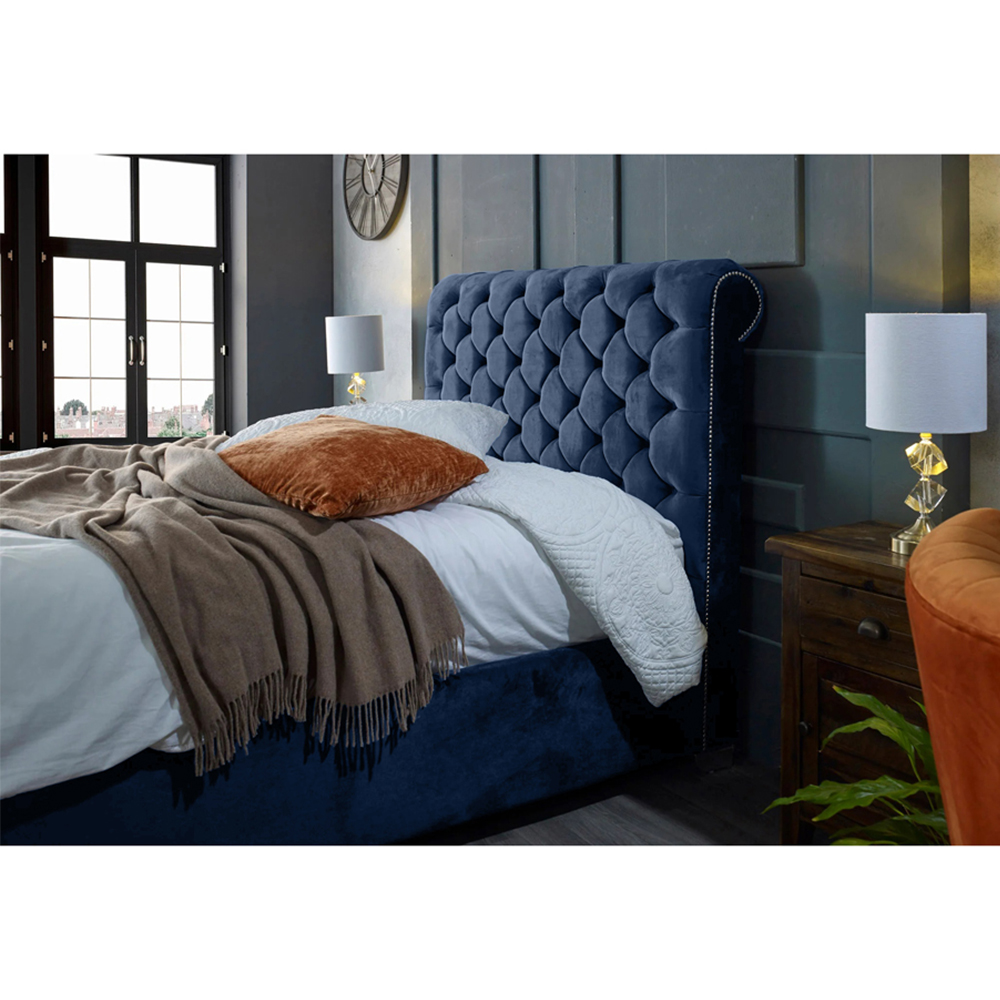Eleganza Home Veneta Super King Size Blue Plush Velvet Bed Frame with Chesterfield Headboard Image 2