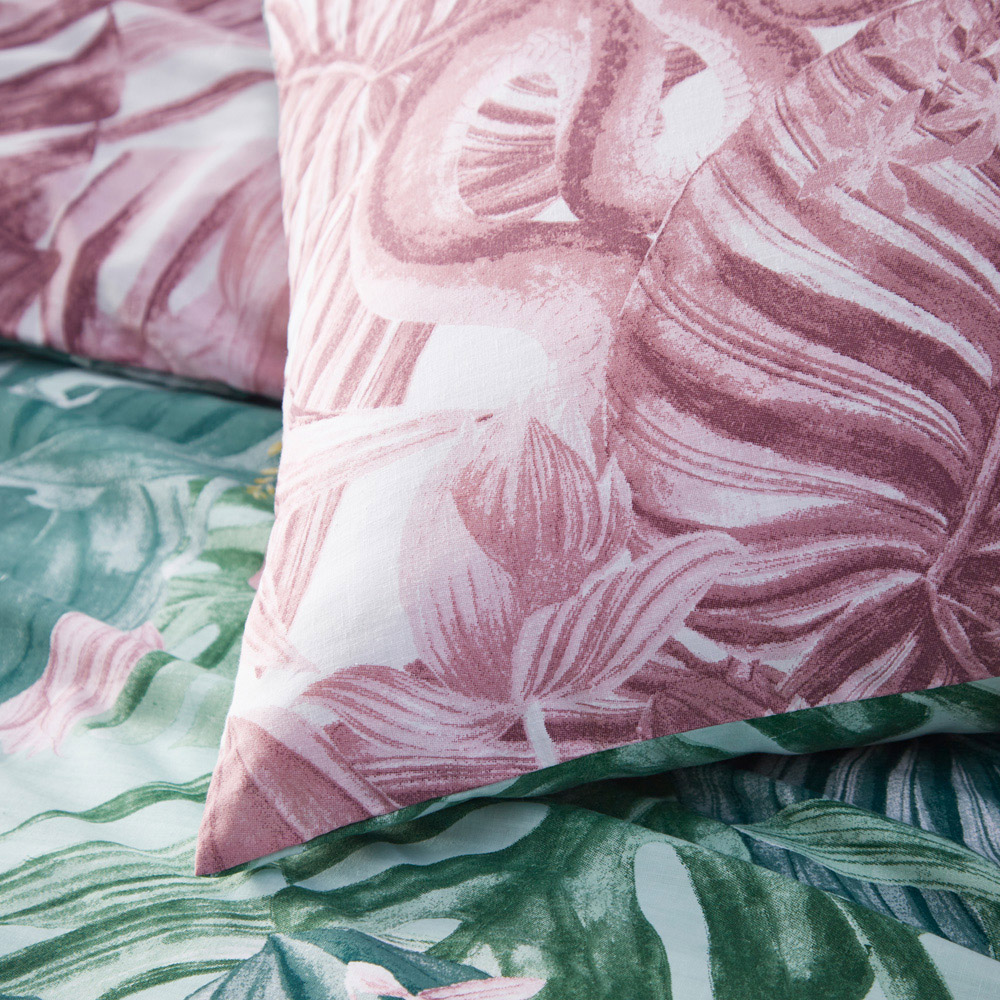 furn. Medinilla Double Mint and Lilac Tropical Duvet Cover Set Image 4