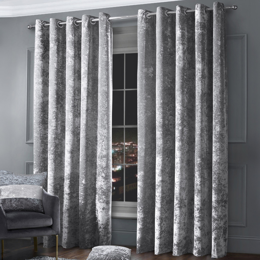 Intimates Silver Plain Crushed Velvet Curtains 168X229cm Image 1