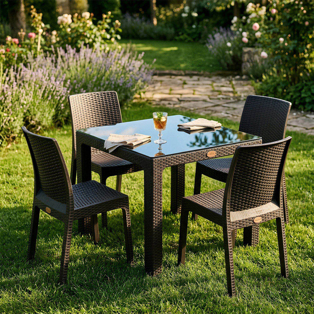 Harbour Housewares Nilufer Set of 4 Anthracite Rattan Effect Garden Dining Chair Image 4