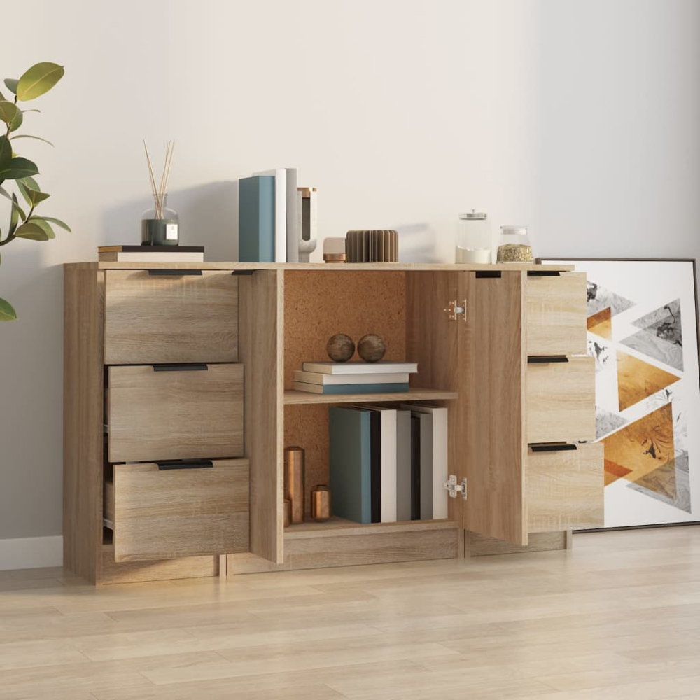vidaXL 2 Door 6 Drawer Sonoma Oak Sideboard Image 9