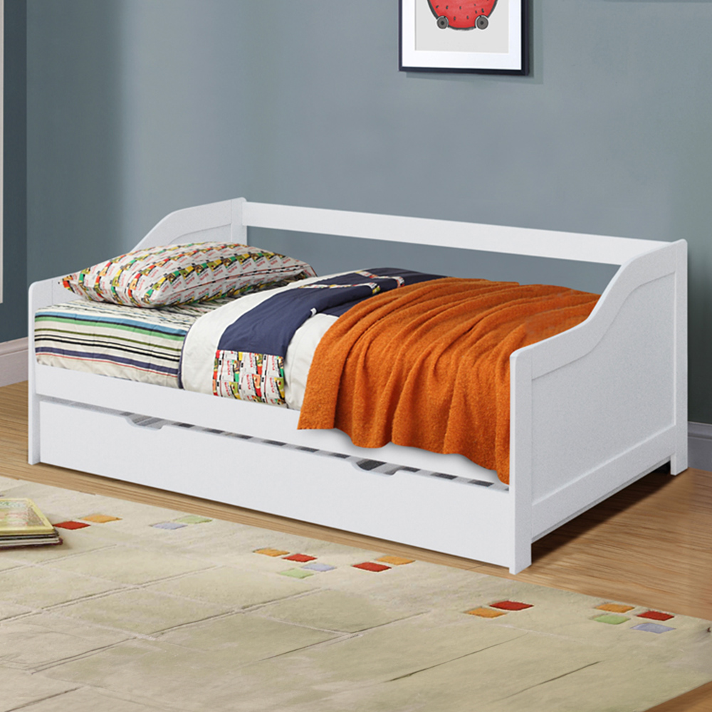Comfy Living Single White Wooden Bed with Trundle Image 1