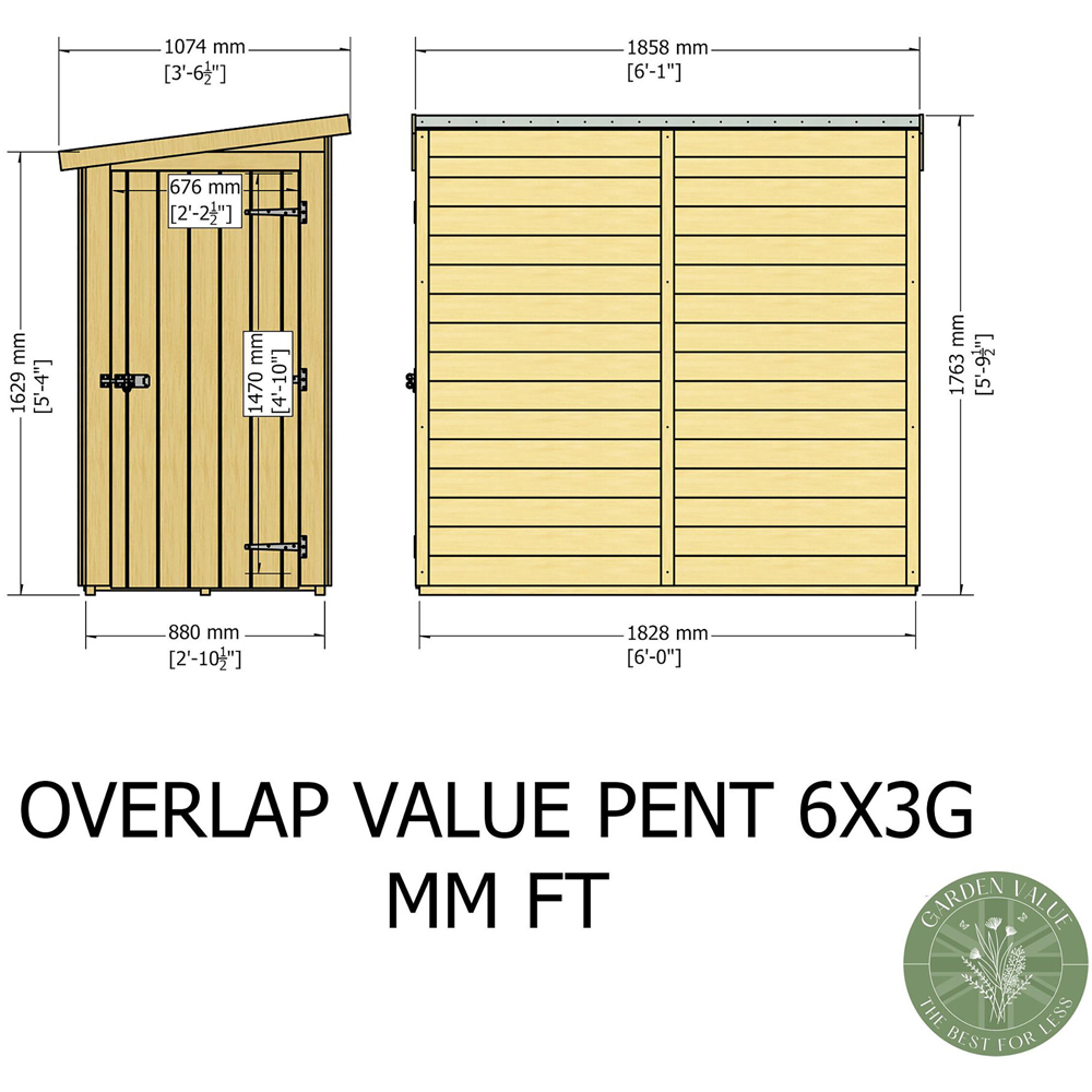 Shire GB Garden Value 6 x 3ft Overlap Pent Garden Shed Image 7