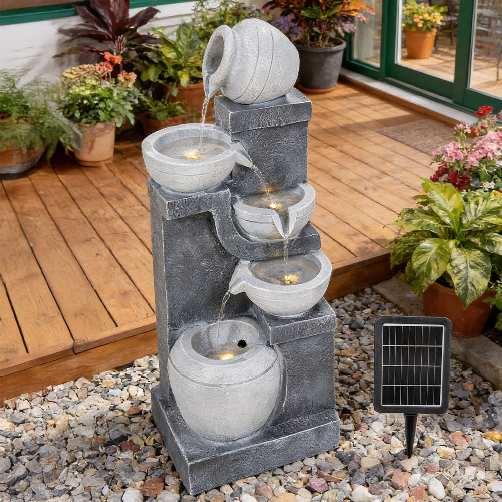 Living and Home 5-Tier Stone Effect Cascading Bowl Solar LED Water Feature Image 2