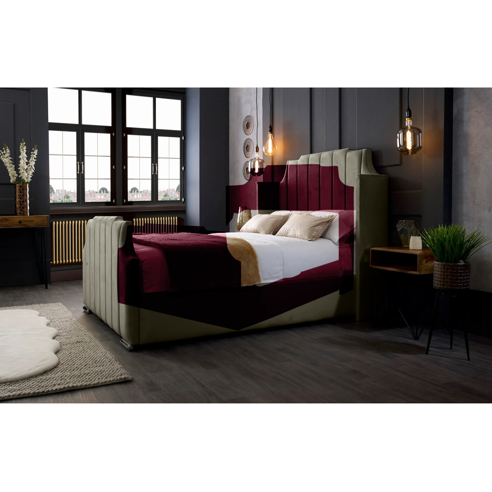 Eleganza Home Nelly Double Grey Plush Velvet Bed Frame with Winged Headboard Image 3