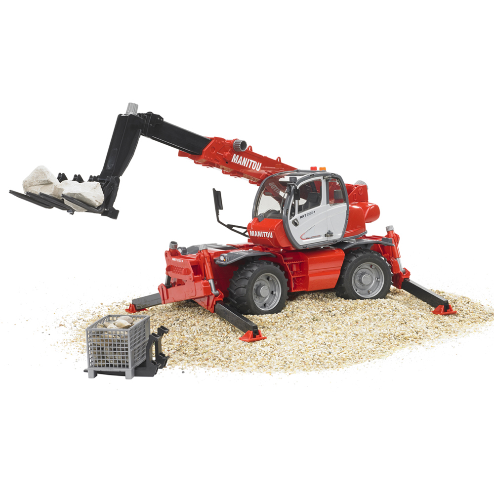 Bruder Kids Manitou MRT 2150 Telescopic Industrial Forklift Playset Model with Accessories Image 7