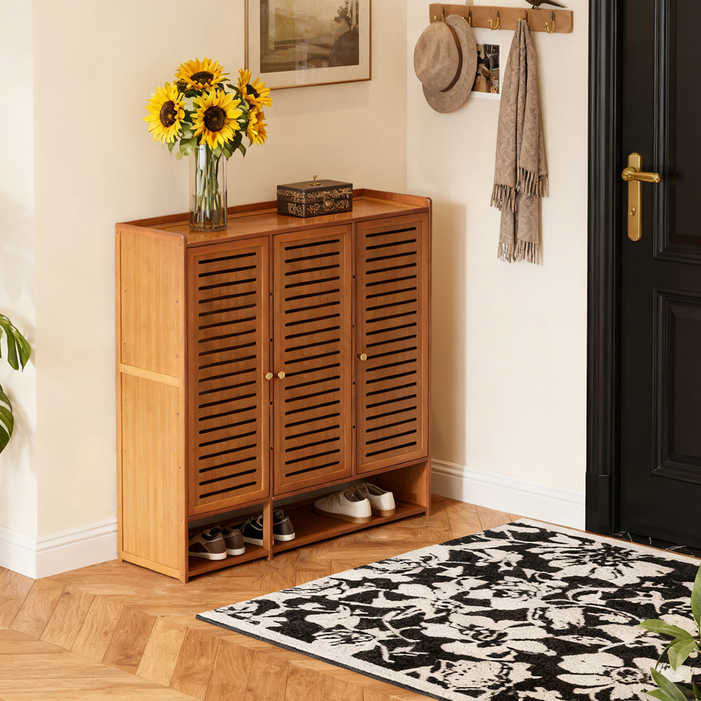 Living and Home 3 Door Single Open Shelf Brown Tall Shoe Cabinet Image 8