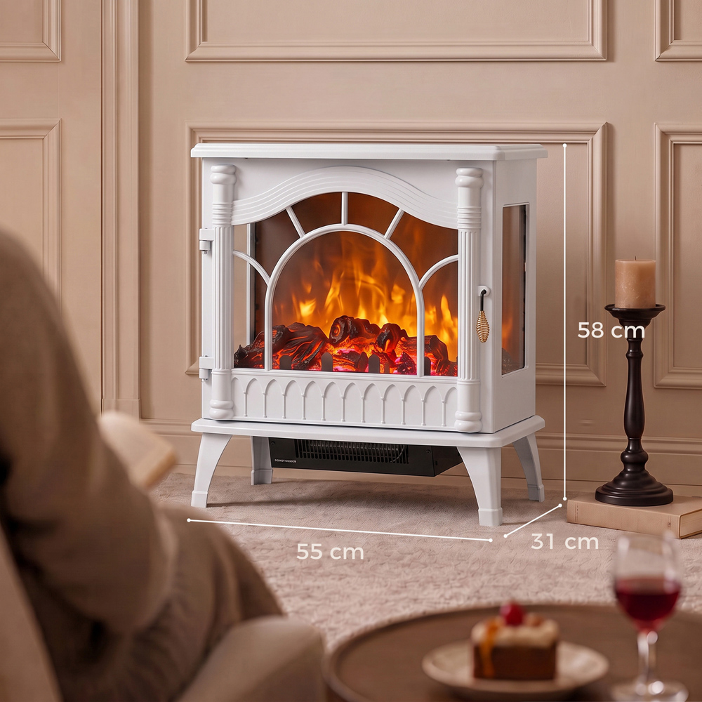 HOMCOM 3-Sided White Glass Electric Fire Fan Heater with Flame Effect Image 7