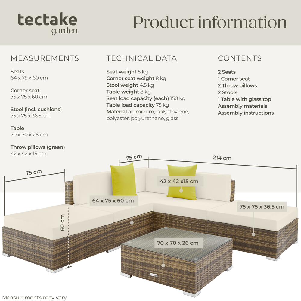tectake Paris 5 Seater Natural Rattan Garden Corner Lounge Set Image 9