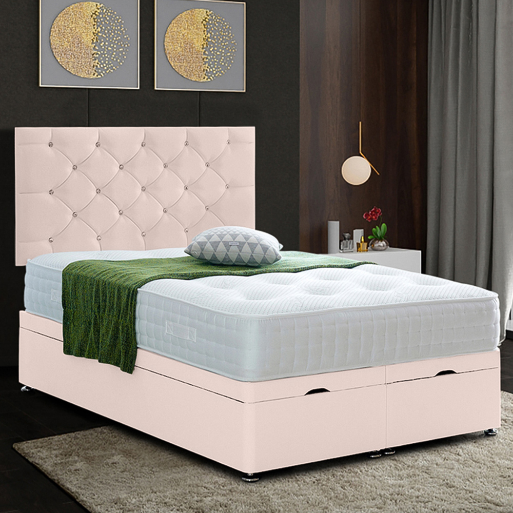 Eleganza Home Resthaven Single Blush Plush Velvet Divan Ottoman Bed with Headboard Image 1