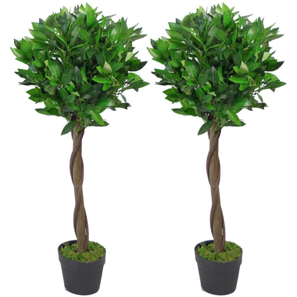 Leaf Green Twist Bay Topiary Ball Artificial Tree Pot 3ft Set of 2 Image