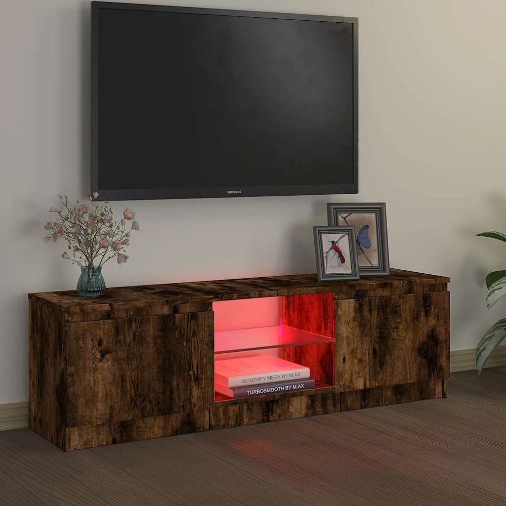 vidaXL 2 Door 2 Shelf Smoked Oak LED TV Cabinet Image 3