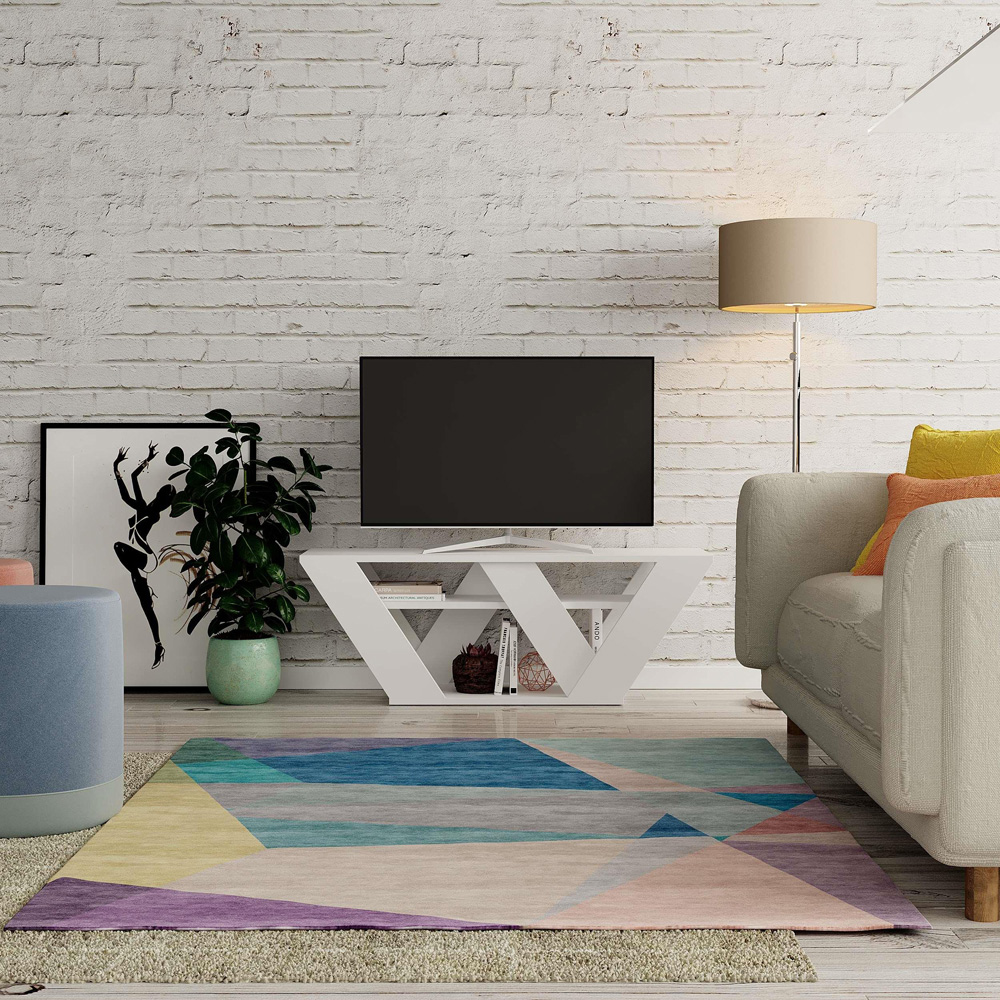 Decortie Pipralla 2 Shelf White Modern TV Unit Image 6