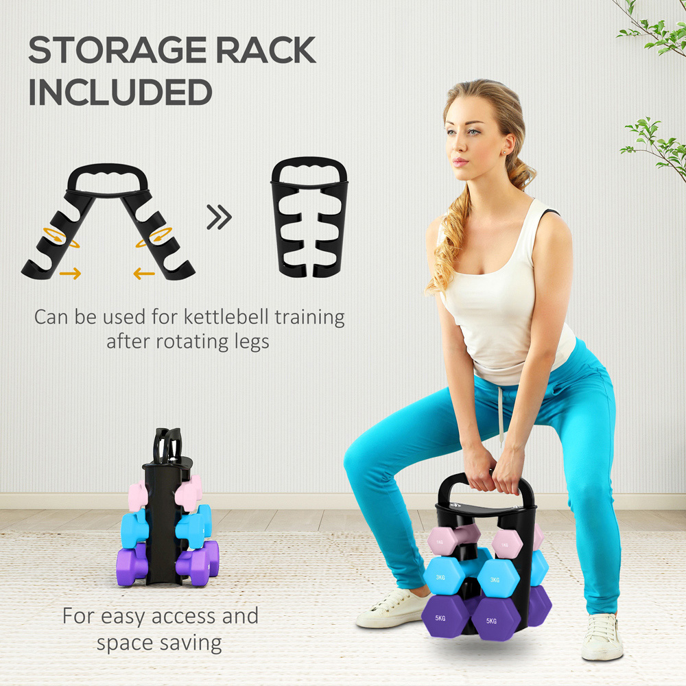 SPORTNOW Pink Hex Dumbbell Set with Storage Rack 6 Pack Image 5