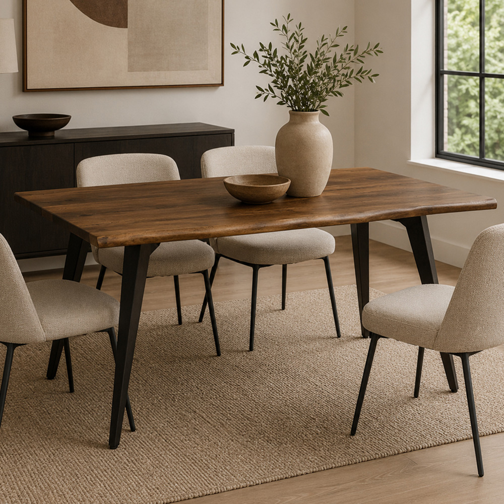 Premier Housewares 6 Seater Oak and Black Dining Table Image 1