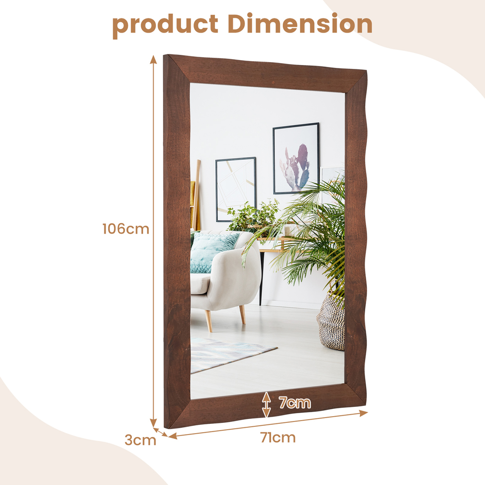 Costway Brown Rubberwood Rustic Style Wall Mirror 106 x 71cm Image 9