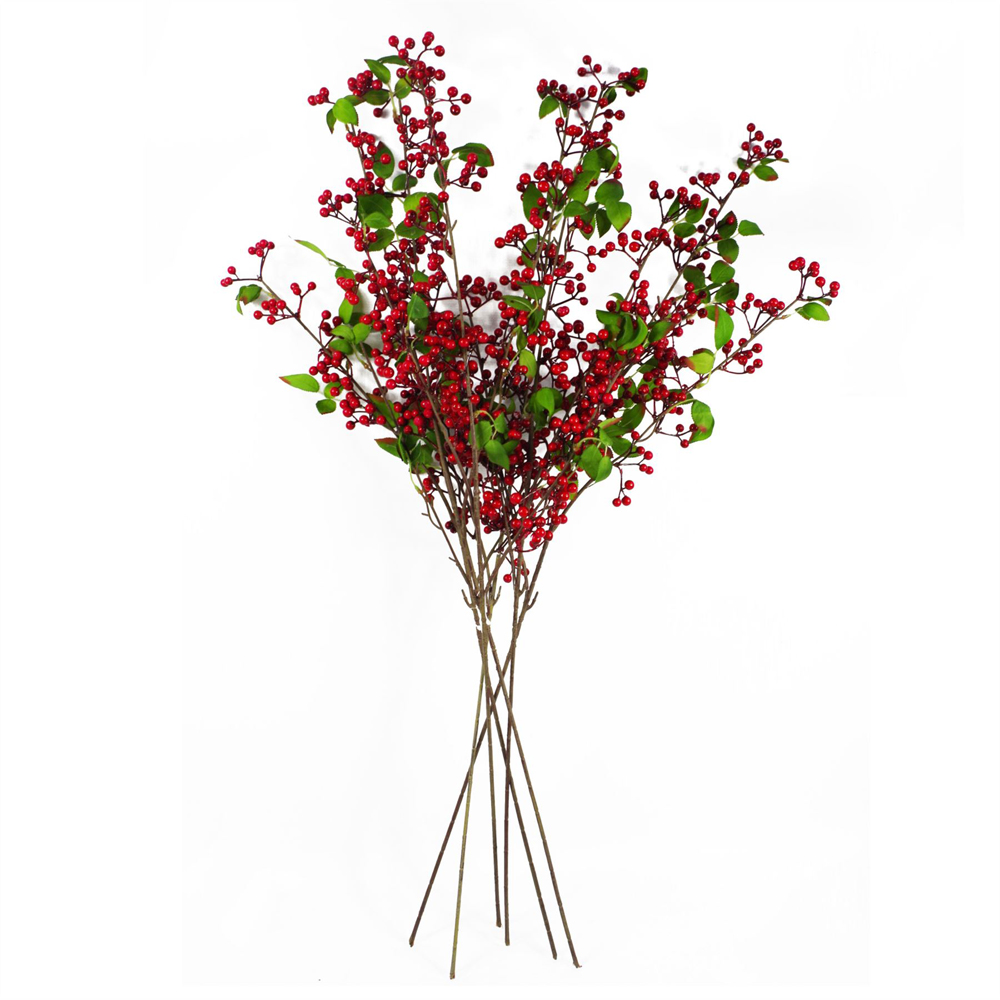 Leaf Single Red Christmas Berry Spray 80cm Image 2