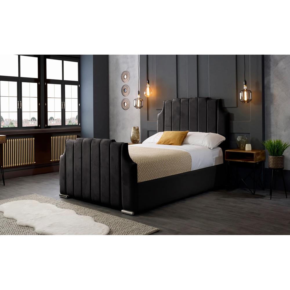 Eleganza Home Nelson Double Black Plush Velvet Bed Frame with Headboard Image 5