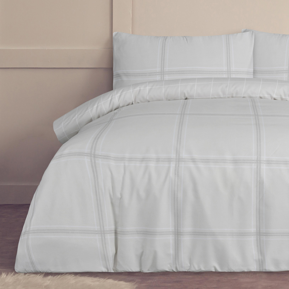 Smart Living Double Natural Linear Check Reversible Duvet Cover Set Image 8