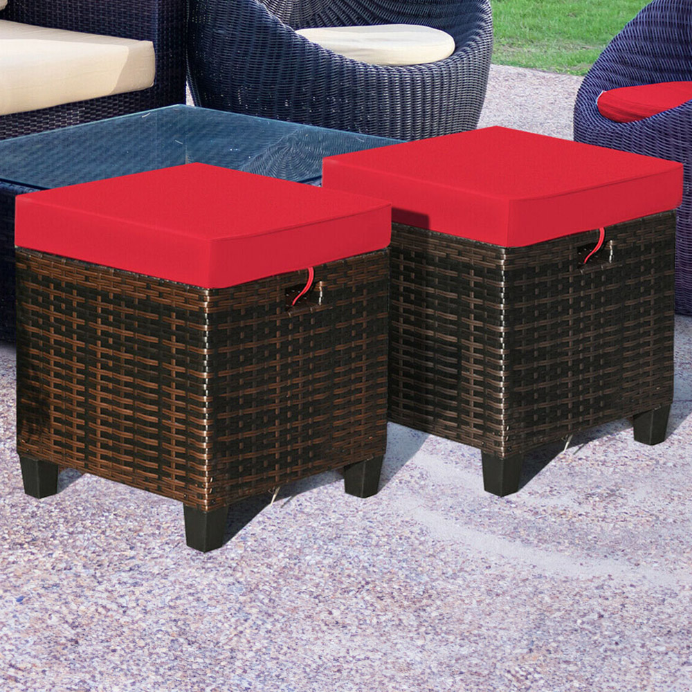 Costway Red Rattan Outdoor Ottoman Stool Set of 2 Wilko