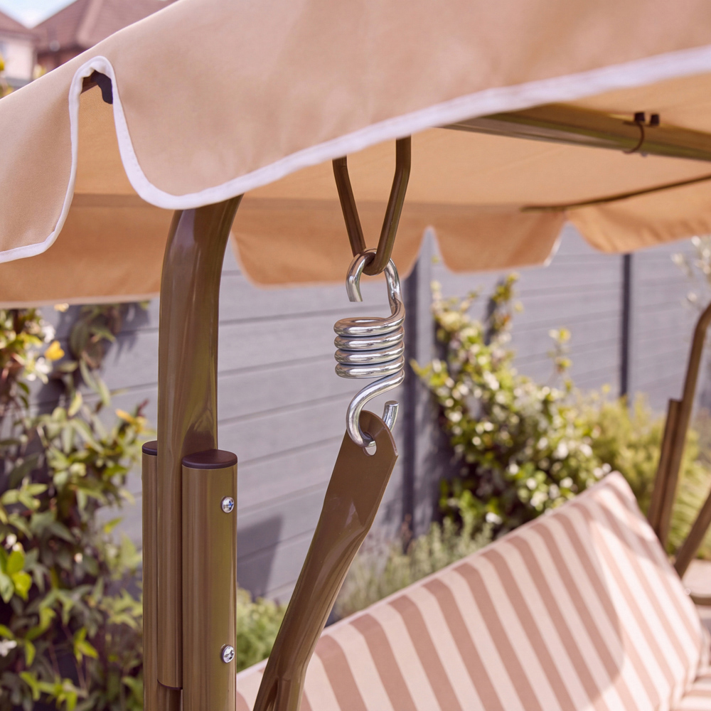 Charles Bentley 3 Seater Beige and White Garden Swing Seat Image 6