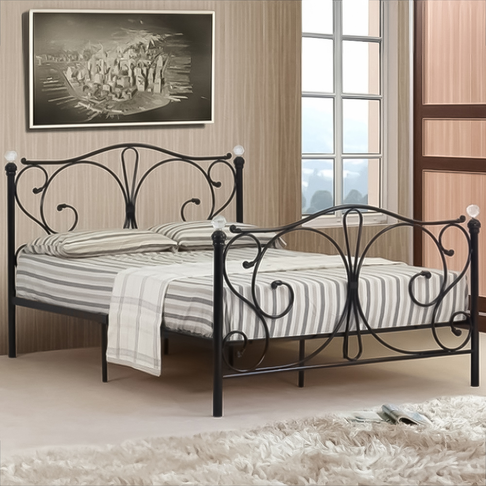 Brooklyn King Size Black Metal Crystal Finial Bed Frame Image 1