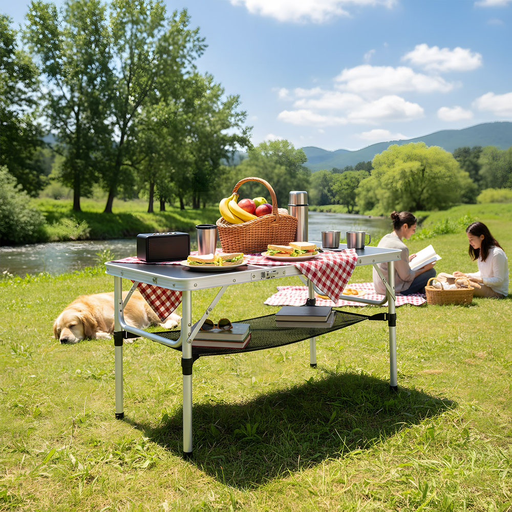 Living and Home 3ft Black Tri-Fold Aluminium Alloy Camping Table Image 7