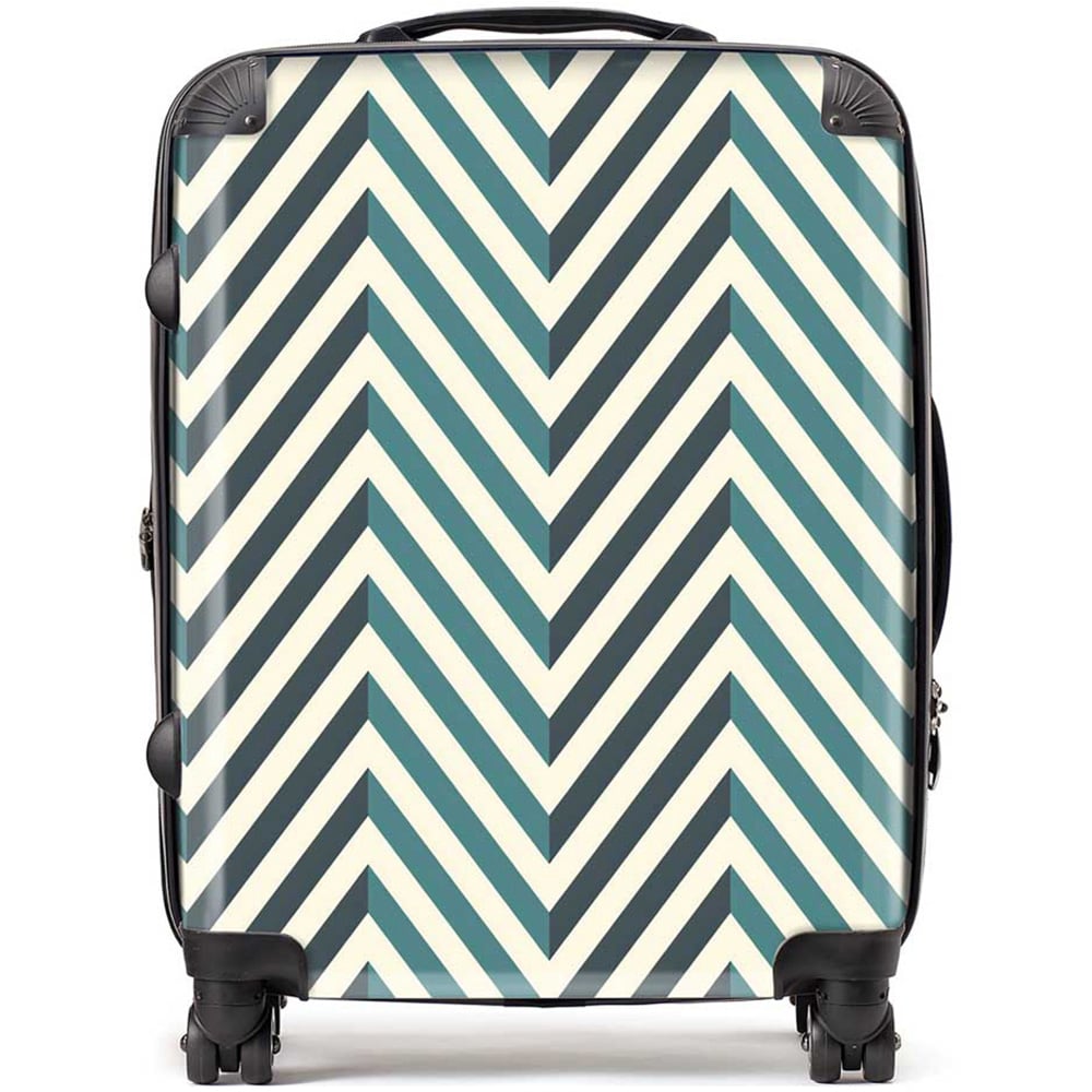 Warren Reed Designer Large Geometric Herringbone Chevron Blues Suitcase Image 1