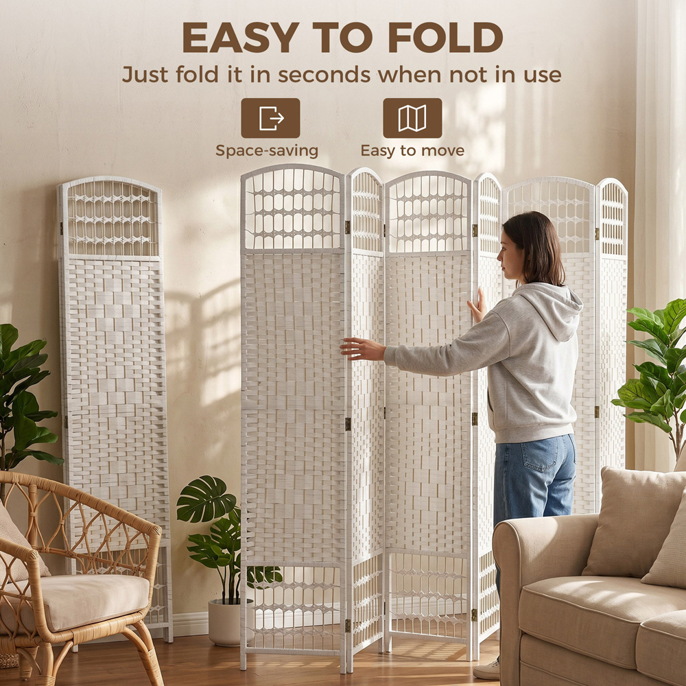HOMCOM 6 Panel White Folding Freestanding Privacy Screen Image 3