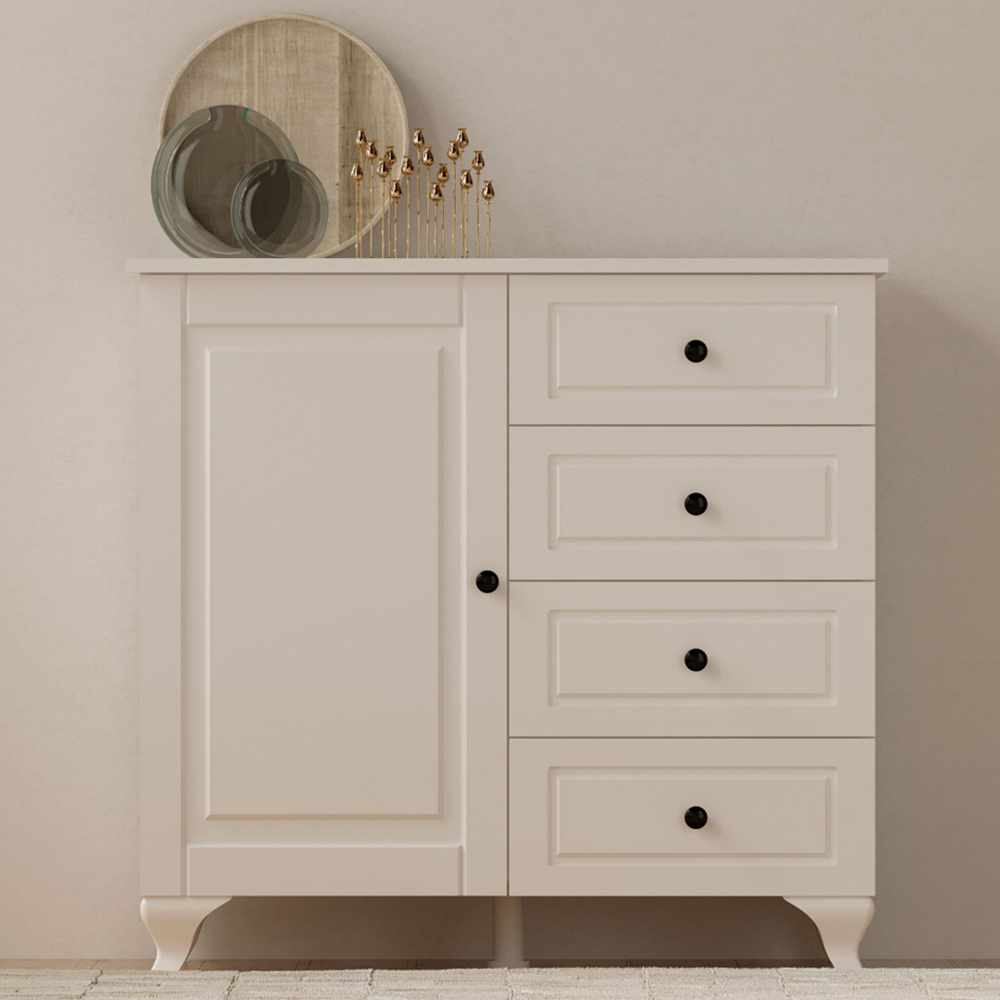 Evu MAISON Single Door 4 Drawers White Cabinet Image 3