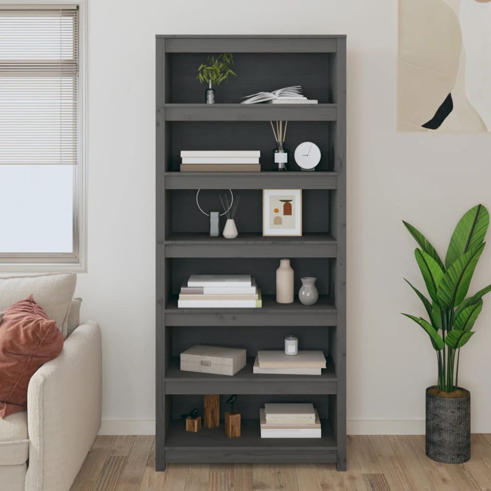 vidaXL 6 Shelf Grey Solid Pine Wood Bookcase Image 7