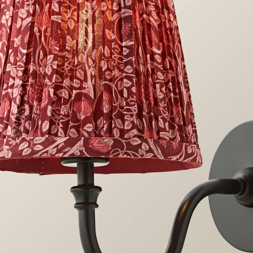 ValueLights Lowe Burgundy Floral Pleated Shade Black Rechargeable Wall Light with Bulb Image 4