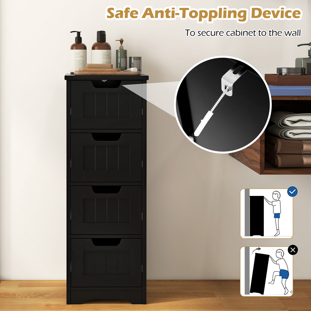 Costway 4 Drawer Black Floor Bathroom Storage Cabinet Image 5