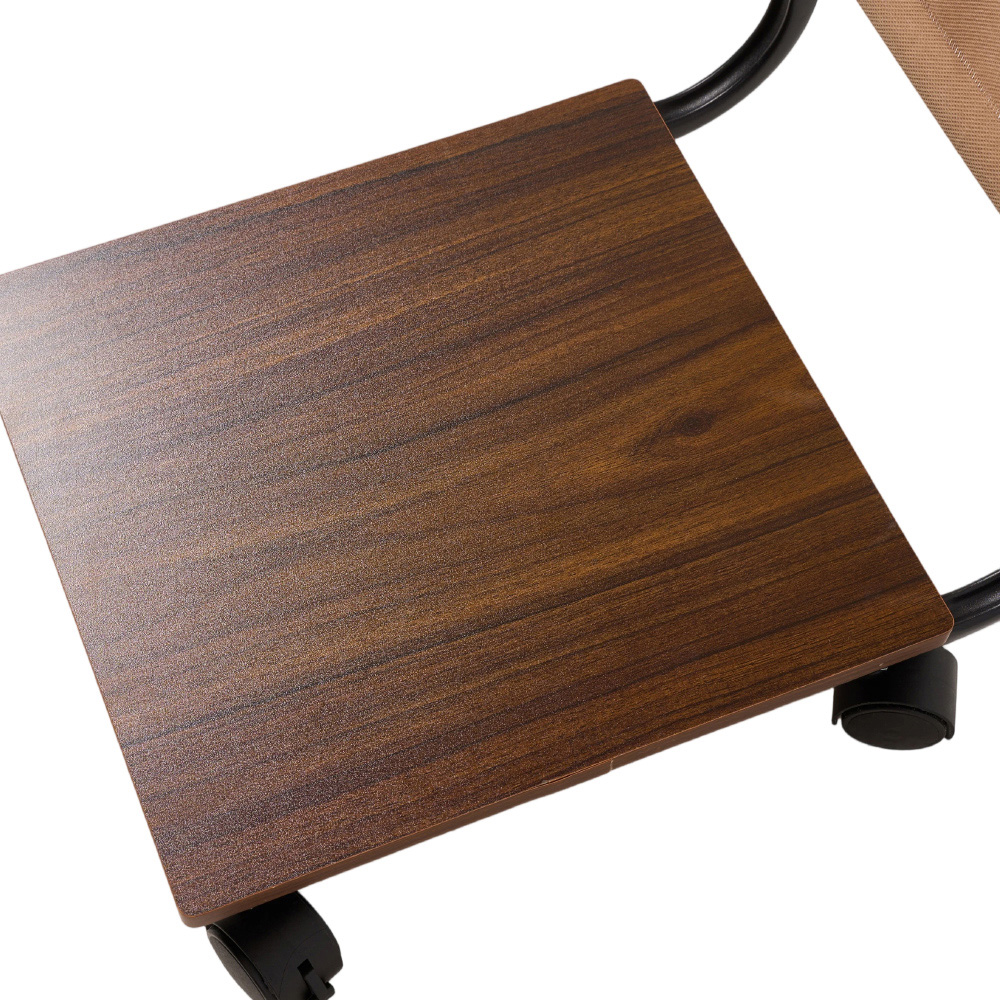 Living and Home Dark Walnut and Black C-Shape Side Table with Lockable Castors Image 7
