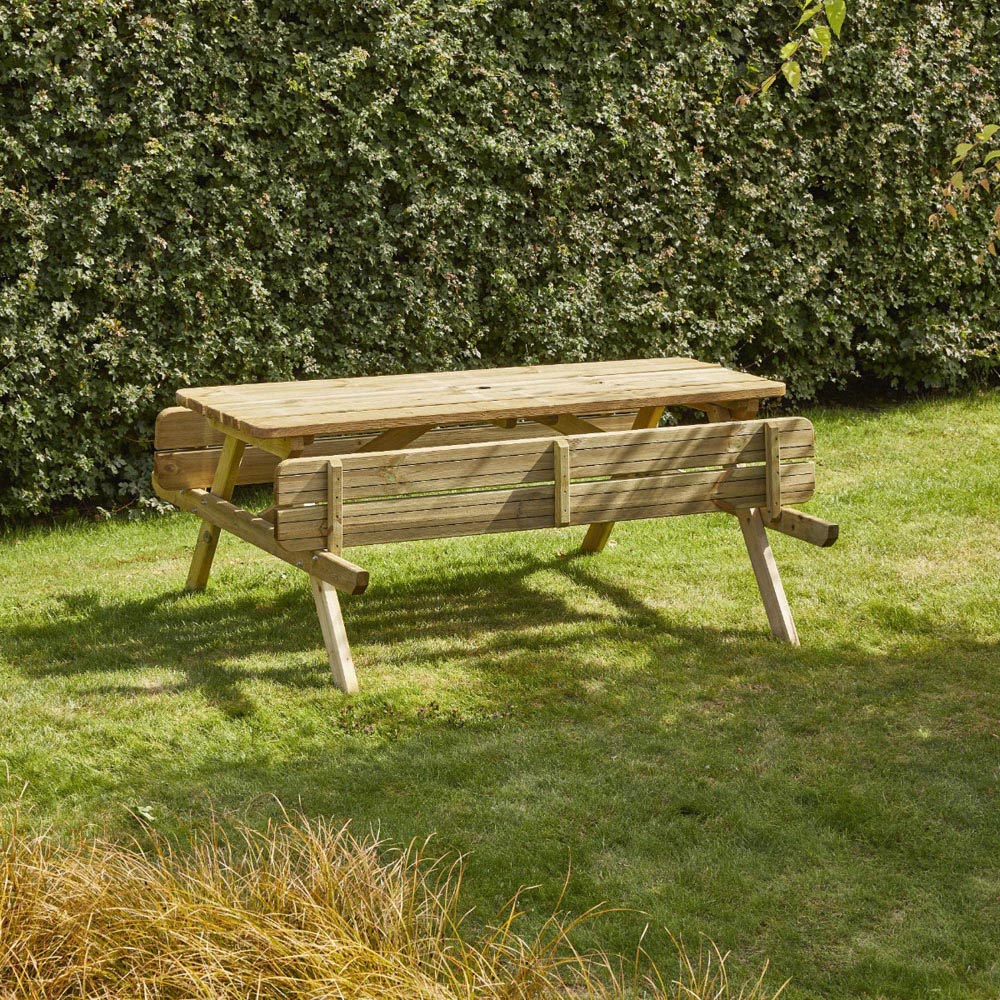 Cerland Romane 6 Seater Wooden Picnic Table with 2 Foldable Benches Image 5