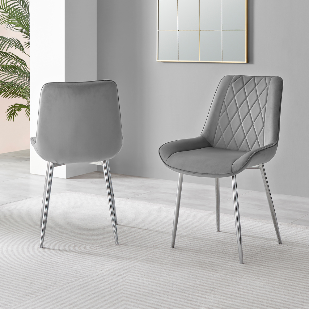 Furniturebox Cesano Set of 2 Grey and Chrome Velvet Dining Chair Image 6