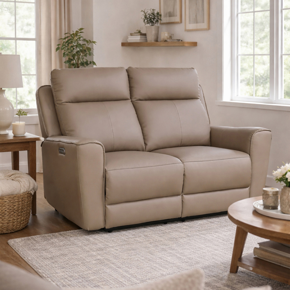 Aspire Elmhurst 2 Seater Mushroom Leather Power Recliner Sofa with USB and USB-C Charging Image 7