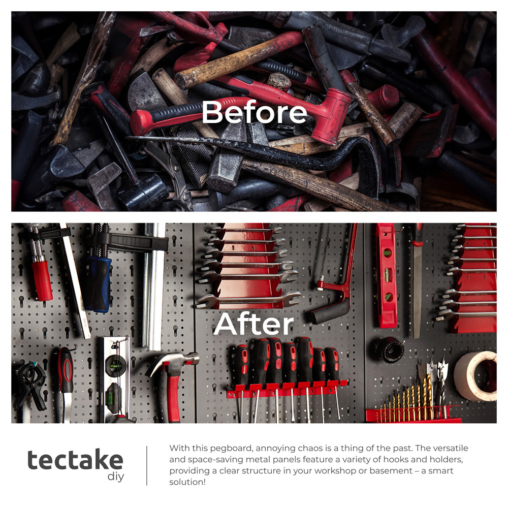 tectake Jonah 4 Panel Tool Pegboard Set with Hooks and Holders Image 5