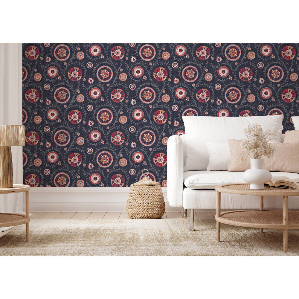 Esselle Home Nahlia Trail Navy and Berry Wallpaper Image 6