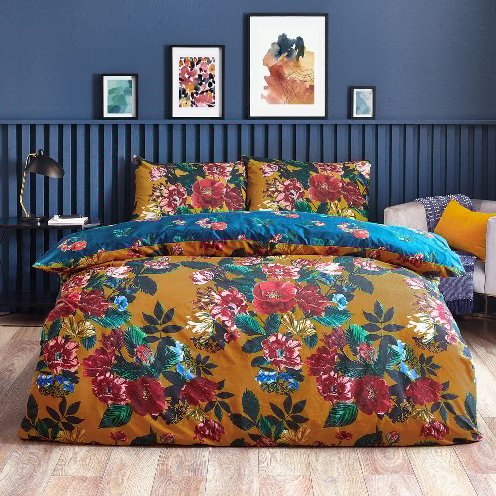 furn. Nadya Single Amber Floral Duvet Cover Set Image 1