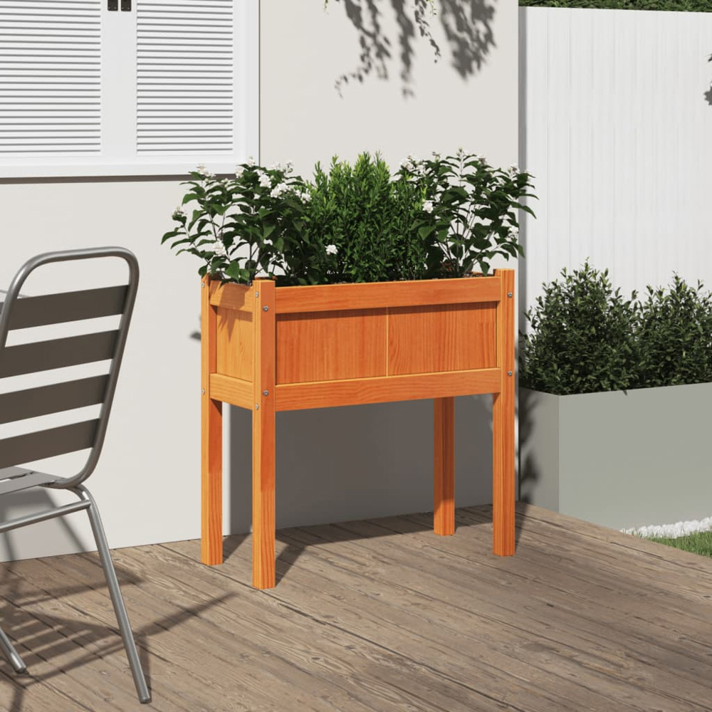 vidaXL Wax Brown Solid Pine Wood Raised Garden Planter with Legs 70 x 70 x 31cm Image 2