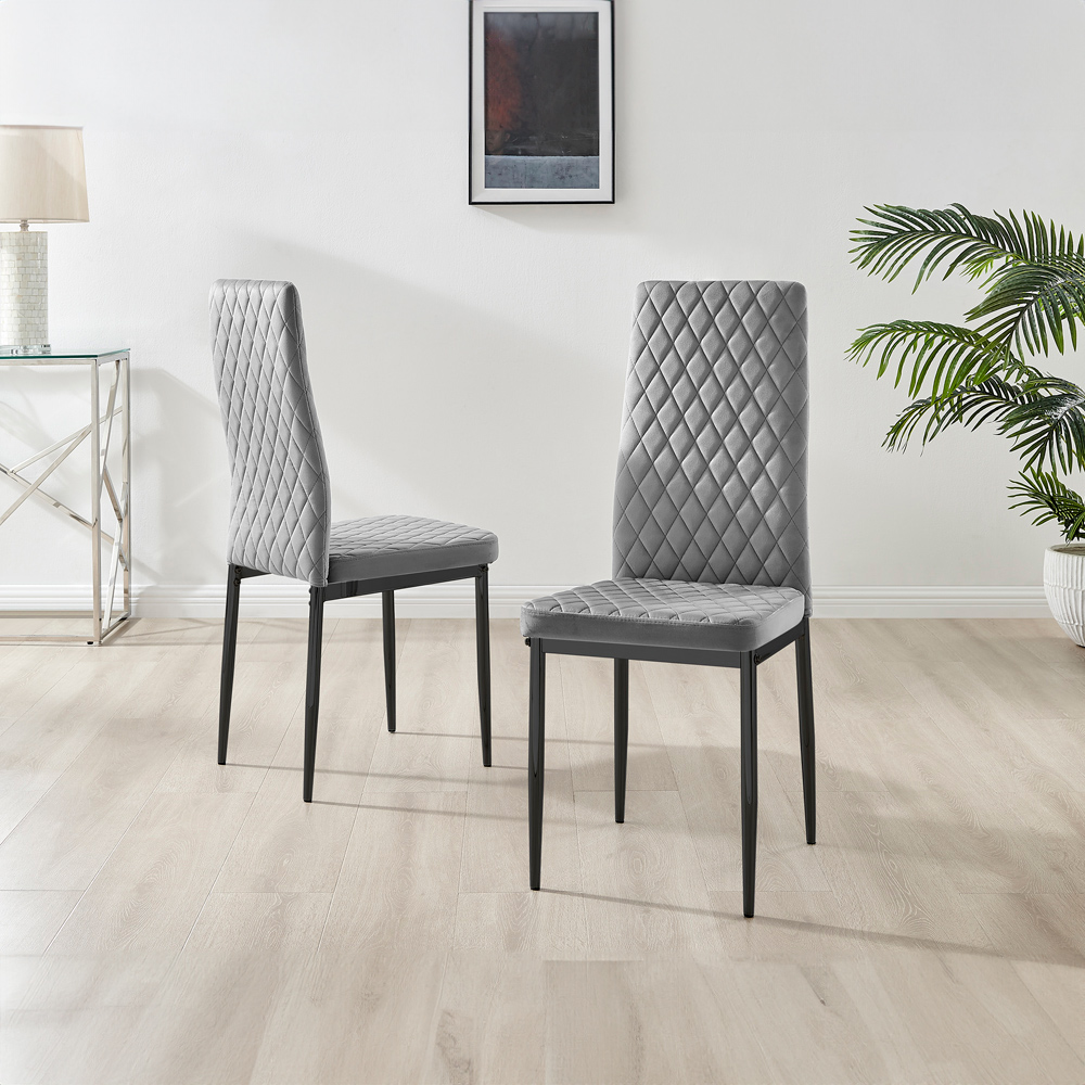 Furniturebox Valera Set of 4 Grey and Black Velvet Dining Chair Image 2