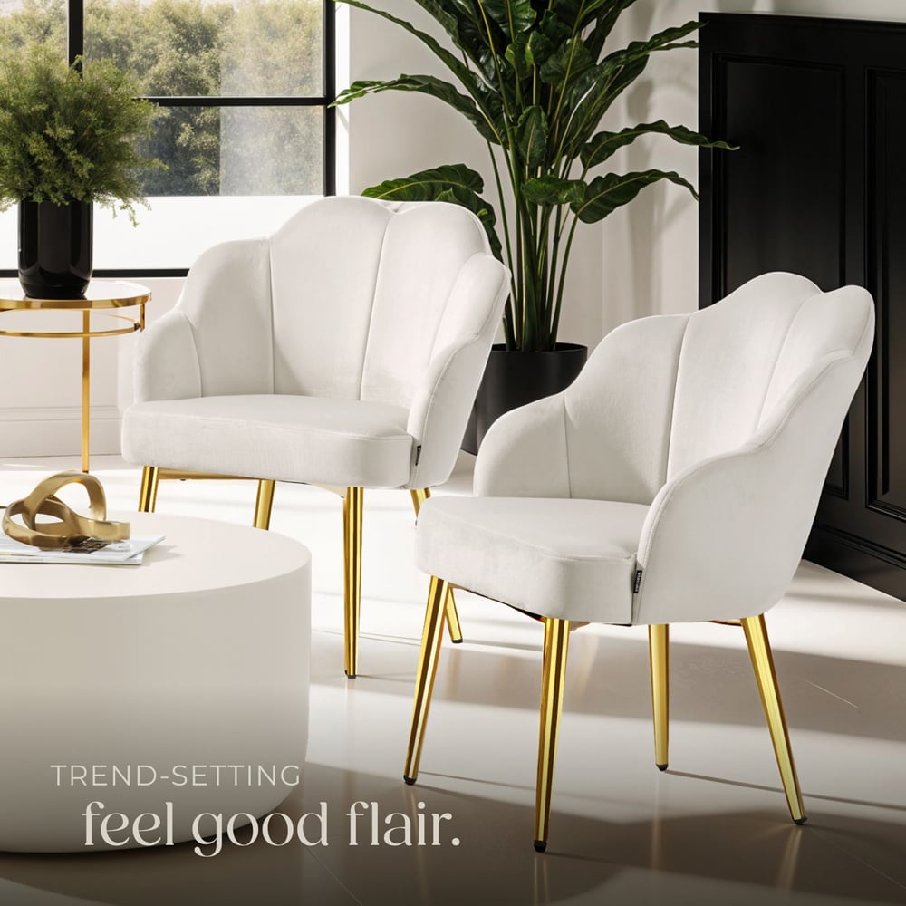 tectake Hellen Set of 4 Cream and Gold Shell Shaped Velvet Accent Chair Image 8