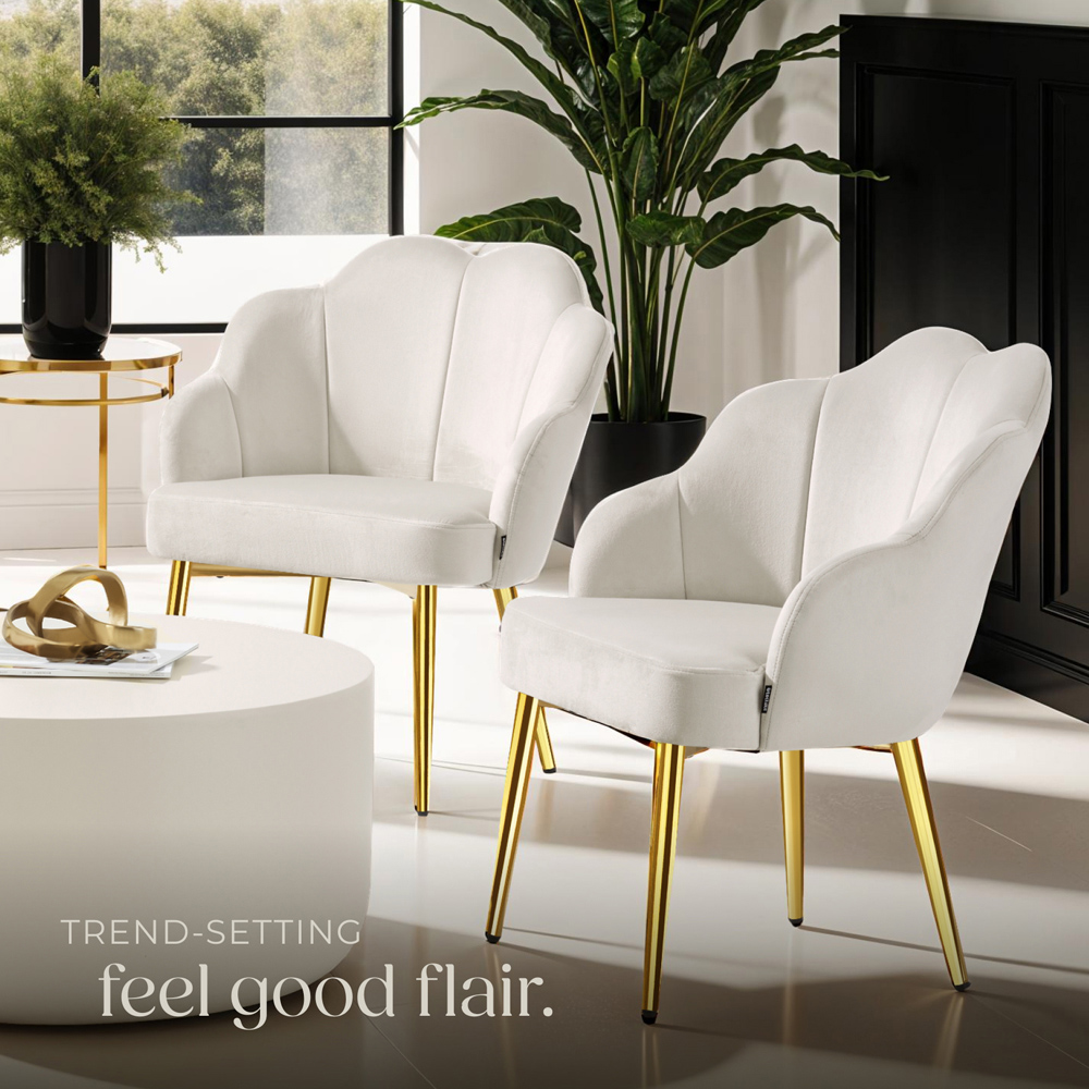 tectake Hellen Cream and Gold Shell Shaped Velvet Accent Chair Image 8